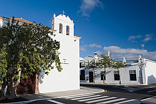 白色,乡村,教堂,亚兹,兰索罗特岛,加纳利群岛,西班牙,欧洲