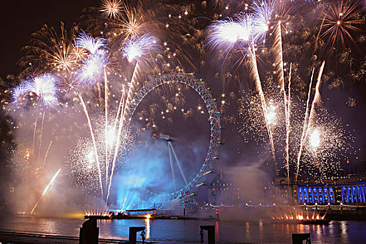 烟花,上方,伦敦眼,新年,庆贺