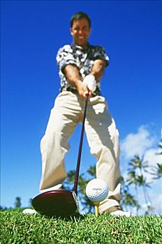 夏威夷,打高尔夫,向上,仰视