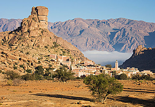 乡村,脚,著名,岩石构造,帽子,山谷,背影,山,摩洛哥,非洲