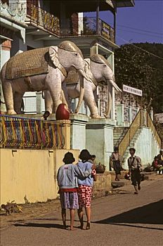缅甸,波芭山,雕塑,大象