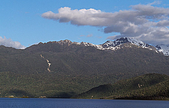 云,上方,积雪,山,水道,智利