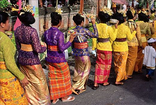 印度尼西亚,巴厘岛,女人,仪式,连衣裙,庙宇,典礼,条纹状