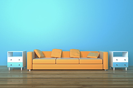 沙发,蓝色,房间,褐色,木质