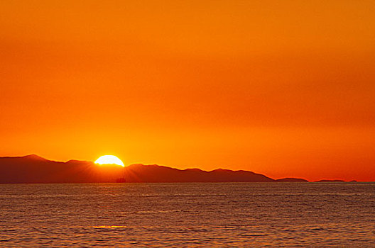 日落,后面,圣克鲁斯岛,岸边,钻井平台,峡岛国家公园,加利福尼亚