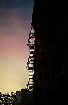 防火梯,纽约,夜晚