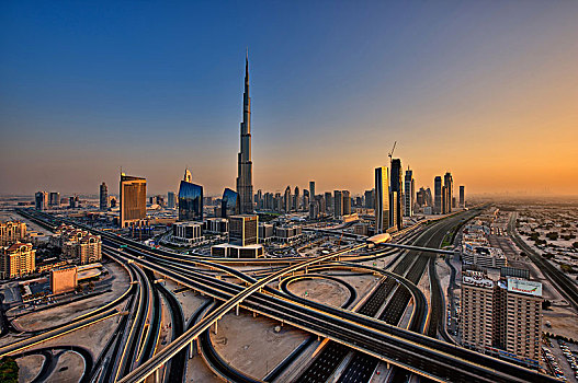 城市,迪拜,阿联酋,哈利法,摩天大楼,公路,前景