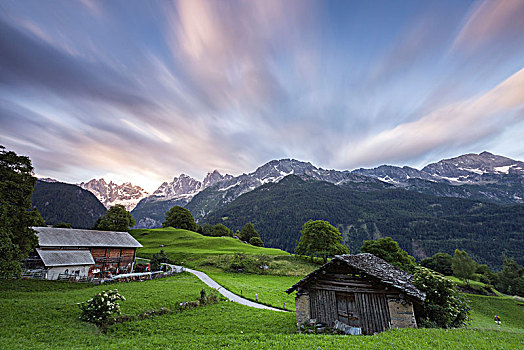 日出,高处,绿色,草地,山谷,区域,瑞士