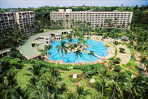 夏威夷,考艾岛,度假酒店,水池,俯视,风景
