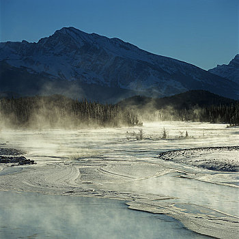 蒸汽,出现,温泉,碧玉国家公园,艾伯塔省,加拿大