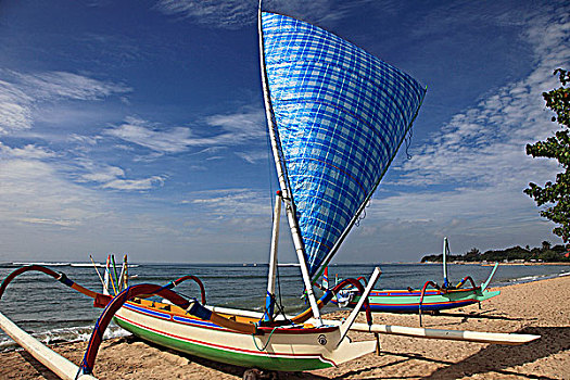 印度尼西亚,巴厘岛,沙努尔,海滩,传统,渔船