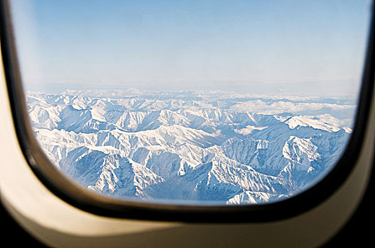 冬天,山,飞机,窗户