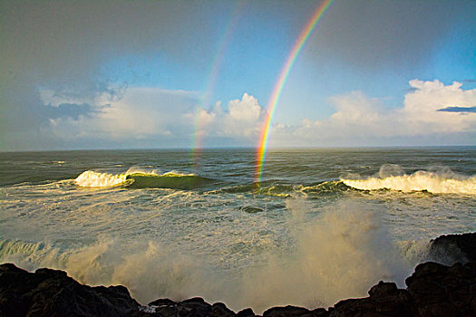 一对,彩虹,早晨,海景,俄勒冈,美国