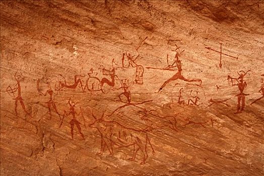 新石器时代,石头,绘画,人,动物,猎捕,利比亚