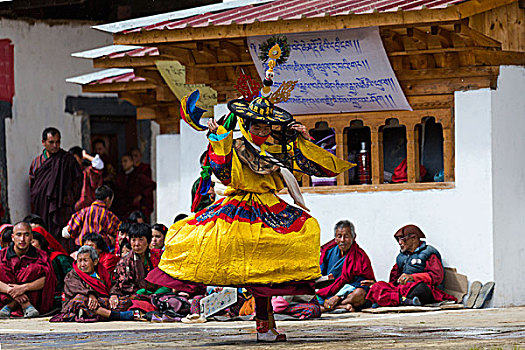 亚洲,不丹,寺院,黑色,帽子,舞者