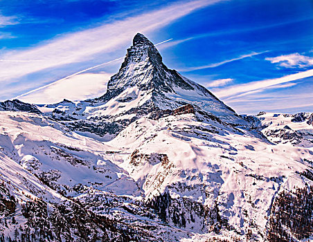 俯视图,积雪,马塔角,策马特峰,瑞士