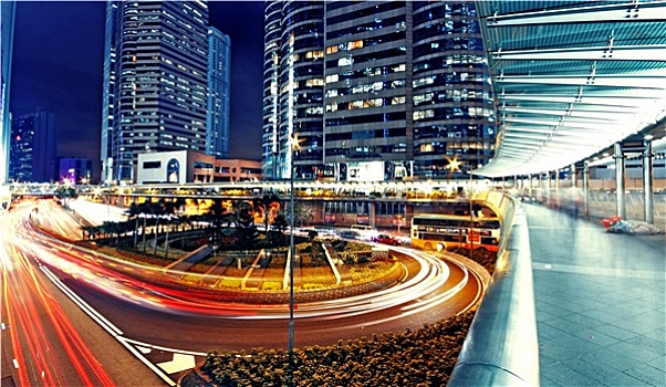 现代,城市,高速公路,交通,夜晚,香港