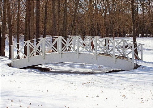 木质,白色,桥,上方,雪,结冰