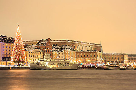 斯德哥尔摩,天际线,夜晚