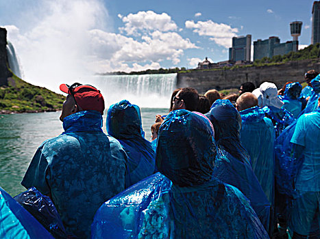 人,蓝色,雨,外套,尼亚加拉,瀑布,女孩,薄雾,船,乘,安大略省,加拿大