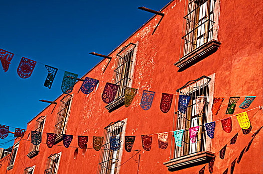 墨西哥,圣米格尔,彩色,旗帜,成串,街道