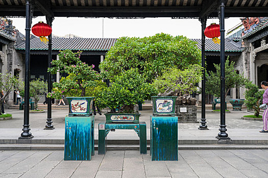 羊城广州阴天的陈家祠古建筑群特写