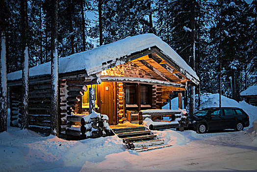 积雪,木屋,拉普兰,芬兰,欧洲