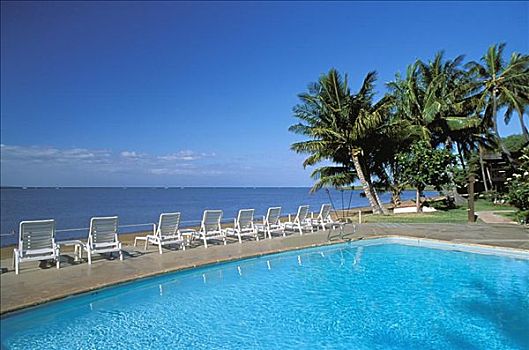 夏威夷,莫洛凯岛,酒店,游泳池,棕榈树,向外看,海洋,蓝天