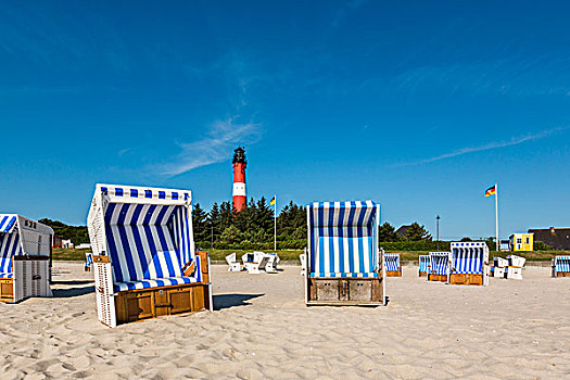 沙滩椅,海滩,正面,灯塔,北方,石荷州,德国,欧洲