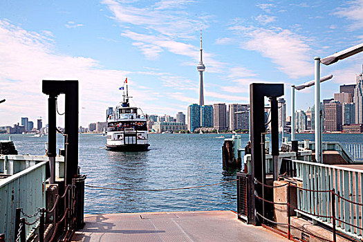 渡轮,进入,码头,天际线,背景,安大略湖,多伦多,岛屿,安大略省,加拿大
