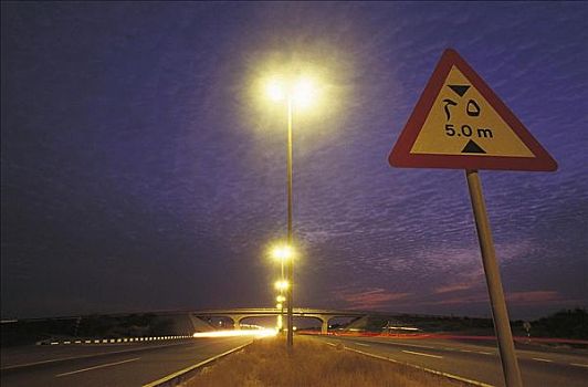 路标,交通标志,灯笼,街道,黎明,迪拜,阿拉伯半岛