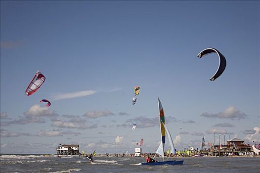 双体船,风筝冲浪,战利品,2007年,圣彼得,石荷州,北方,弗里斯兰省,北海,德国,欧洲