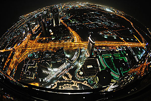 全景,市区,迪拜,现代,城市,夜晚