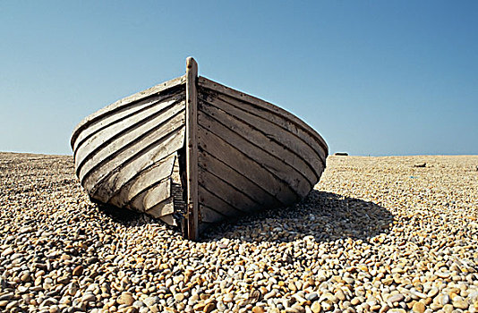 老,木船,圆石滩