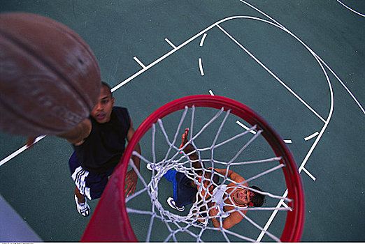 俯视,三个男人,玩,篮球