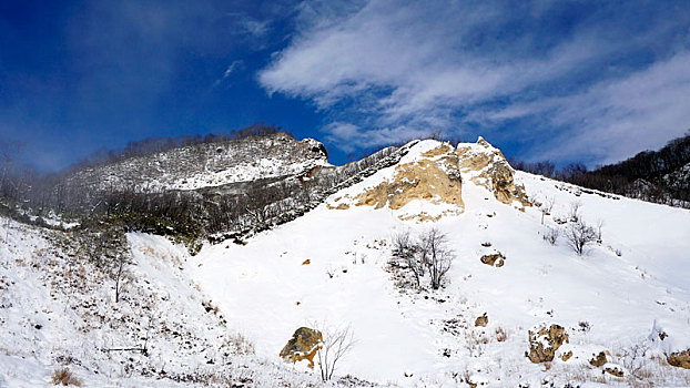 温泉,雪,山,蓝天,地狱谷,冬天