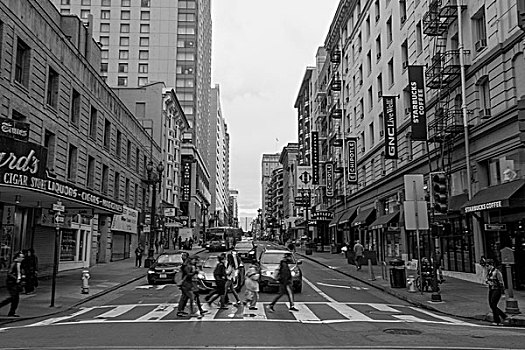 美国旧金山街道黑白