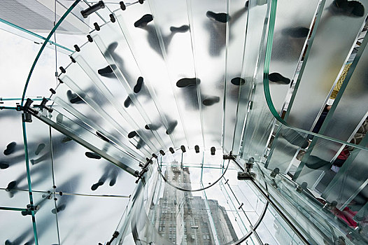 玻璃,螺旋楼梯,人,摩天大楼,仰视,曼哈顿,纽约,美国,北美