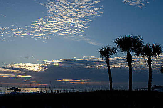 佛罗里达,月牙状,海滩,钥匙,日落,云