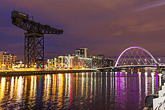 河,夜晚,格拉斯哥,港口,苏格兰