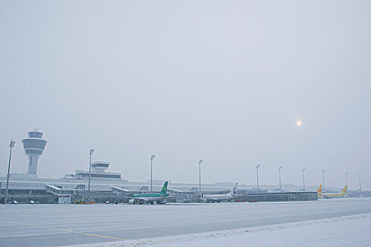 雪,冬天,区域,西部,1号航站楼,慕尼黑机场,巴伐利亚,德国,欧洲