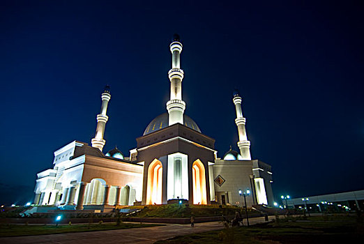 土库曼斯坦,发光,清真寺,夜晚