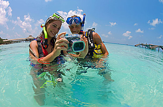 潜水者,水下,相机,泻湖,海滩,岛屿,环礁,马尔代夫,印度洋,亚洲