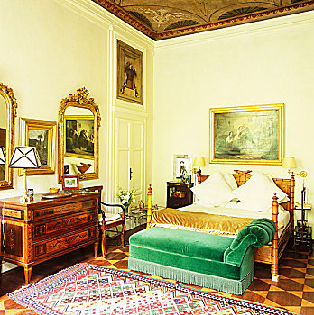 绿色,天鹅绒,躺椅,结束,新,19世纪,竹子,床,时髦,卧室