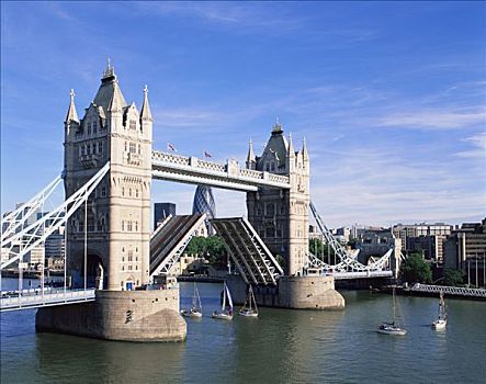 英格兰,伦敦,塔桥,桥,举起,游艇