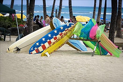 冲浪板,水池,筏子,海滩,怀基基海滩,檀香山,瓦胡岛,夏威夷,美国