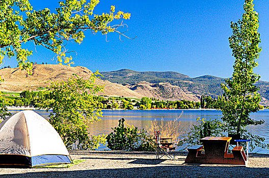 营地,帐蓬,野餐桌,省立公园,不列颠哥伦比亚省,加拿大