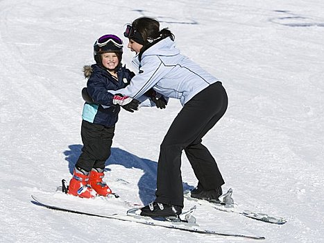 女人,女孩,滑雪