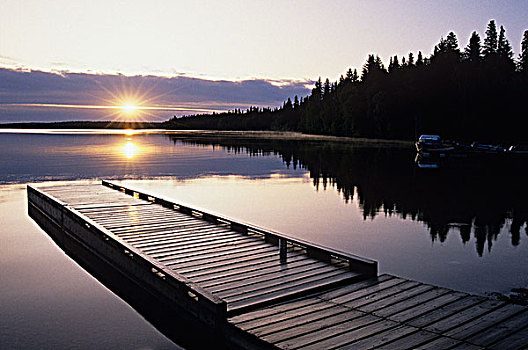 日出,湖,山,省立公园,曼尼托巴,加拿大