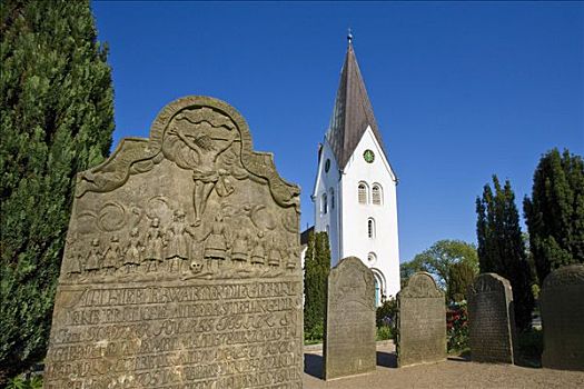 墓碑,墓地,教堂,北方,石荷州,德国,欧洲